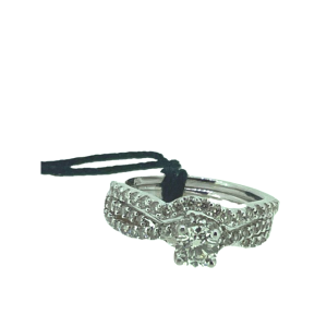 14krt witgouden damesring dubbele ring 1 briljant 0,50ct si-h 0,95ct si-h briljanten