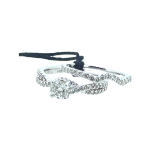 14krt witgouden damesring dubbele ring 1 briljant 0,50ct si-h 0,95ct si-h briljanten